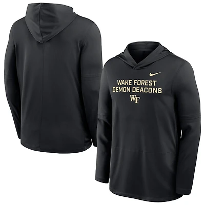 Men's Nike Black Wake Forest Demon Deacons 2025 Sideline Dri-FIT Long Sleeve Hoodie T-Shirt