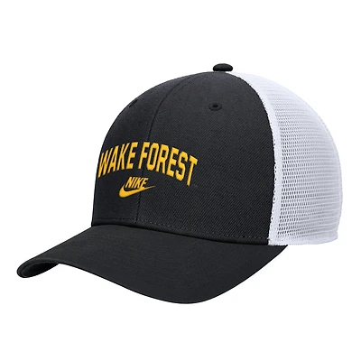 Casquette ajustable Nike Black Wake Forest Demon Deacons Vintage Arch Rise Performance Trucker pour homme