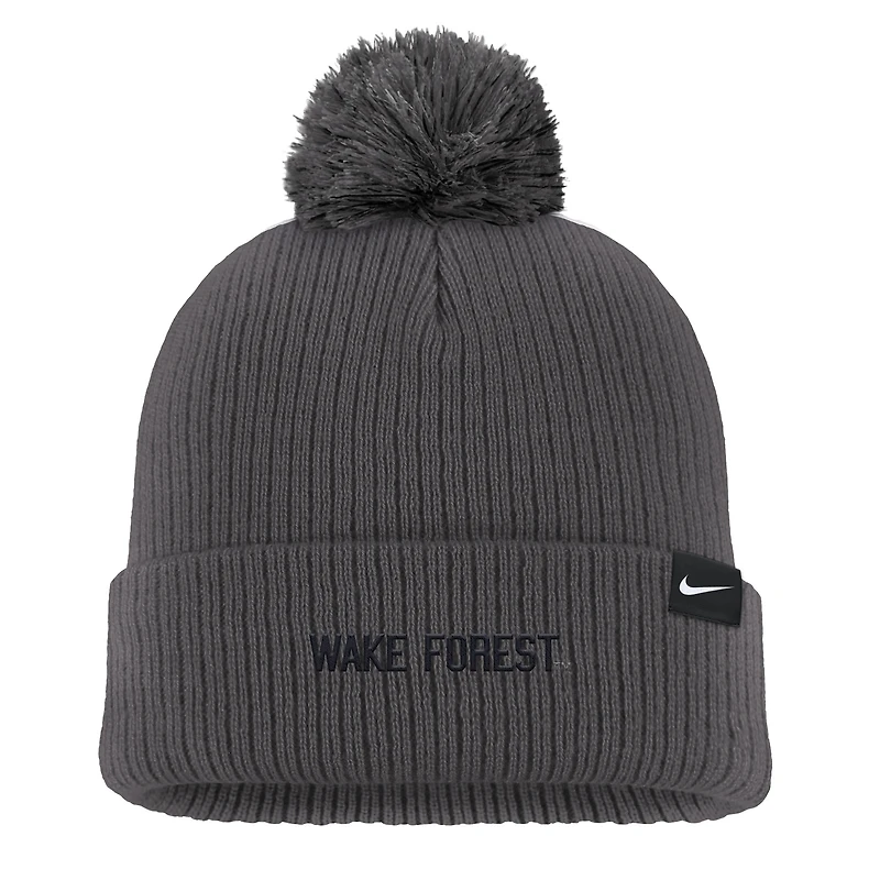 Bonnet en tricot à revers et pompon Nike Charcoal Wake Forest Demon Deacons pour homme