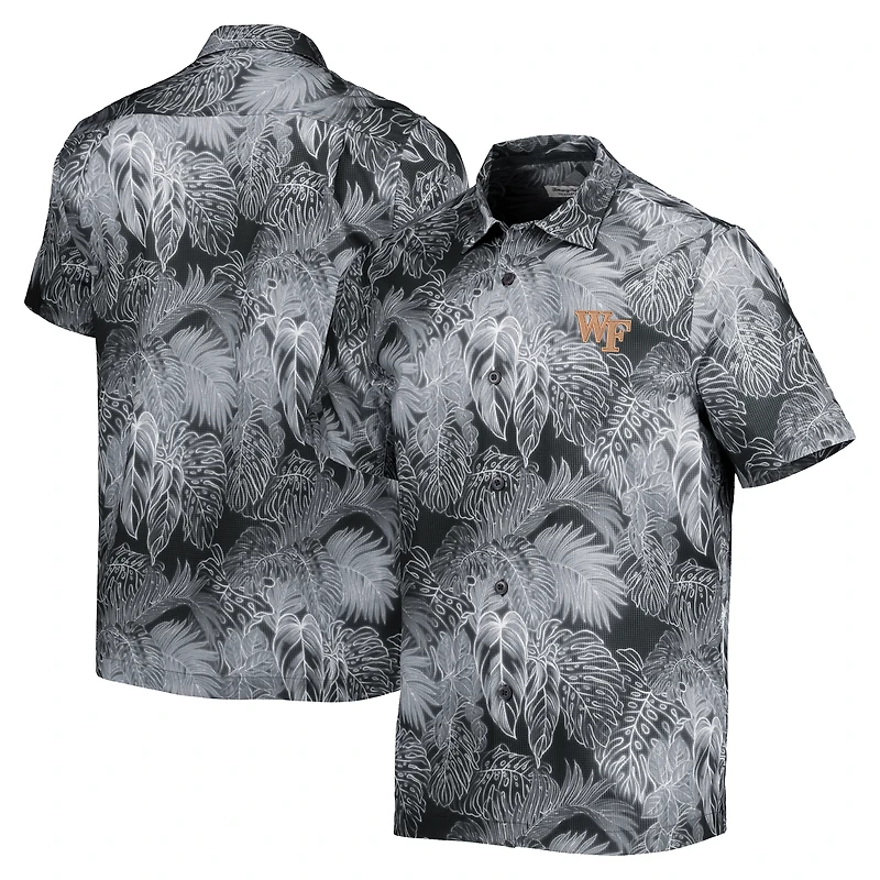 Chemise de camp boutonnée Tommy Bahama Black Wake Forest Demon Deacons Coast luminescent Fronds IslandZone pour hommes