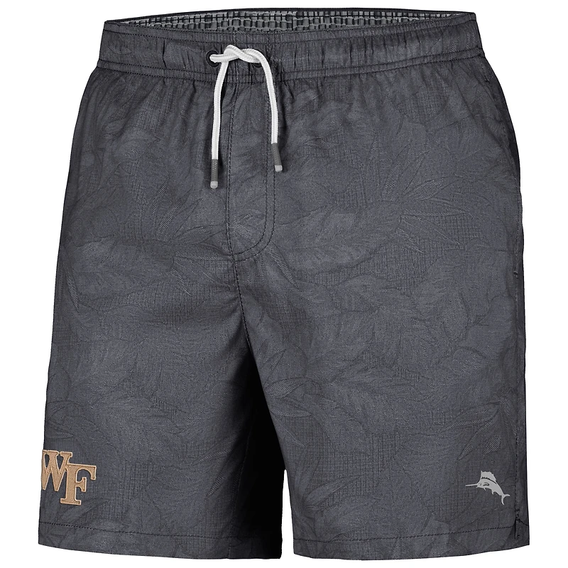 Men's Tommy Bahama Black Wake Forest Demon Deacons Naples Layered Leaves Swim Trunks