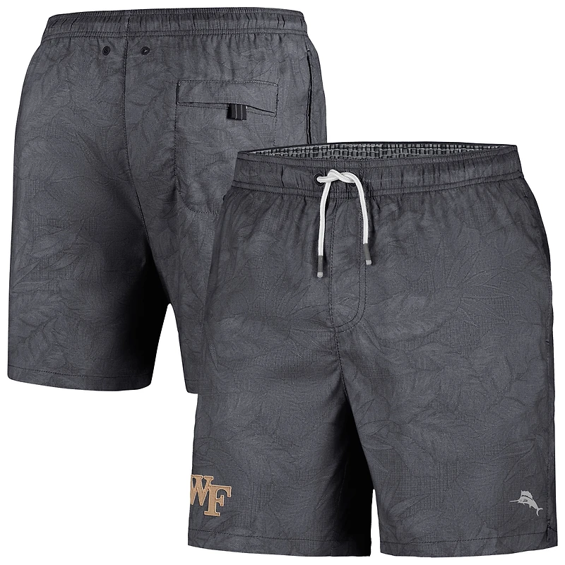 Men's Tommy Bahama Black Wake Forest Demon Deacons Naples Layered Leaves Swim Trunks