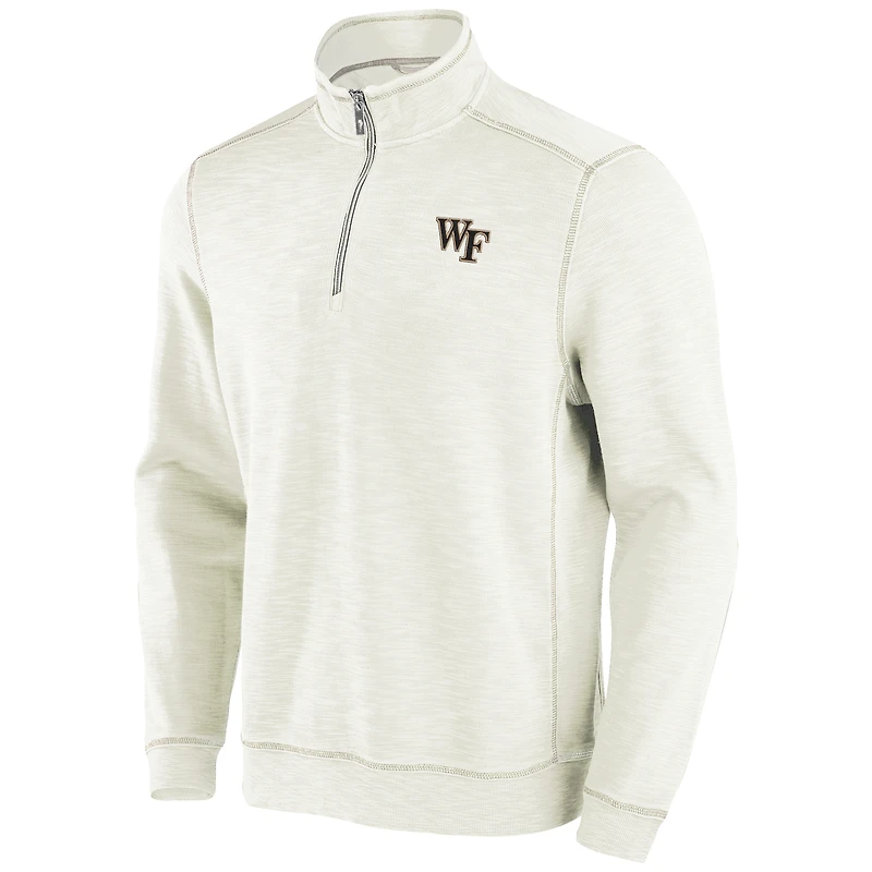 Men's Tommy Bahama Cream Wake Forest Demon Deacons Tobago Bay Half-Zip Tri-Blend Top
