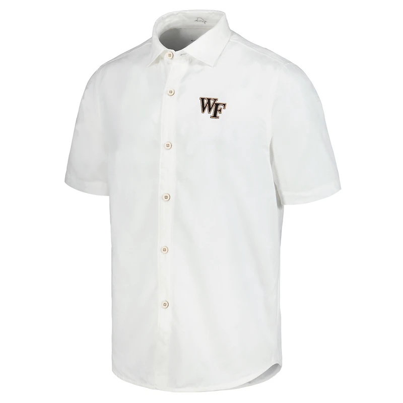 Chemise boutonnée Tommy Bahama White Wake Forest Demon Deacons pour hommes Coconut Point Palm Vista IslandZone Camp