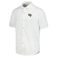 Chemise boutonnée Tommy Bahama White Wake Forest Demon Deacons pour hommes Coconut Point Palm Vista IslandZone Camp
