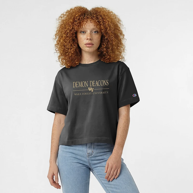 T-shirt court à logo Champion Black Wake Forest Demon Deacons pour femmes
