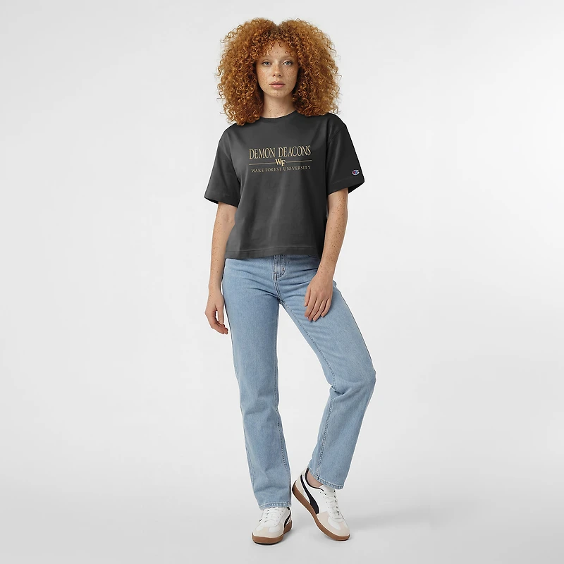 Women's Champion Black Wake Forest Demon Deacons Waist Length Wordmark T-Shirt