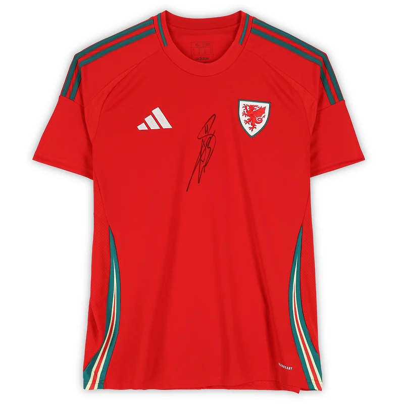 Maillot réplique adidas rouge 2024 autographié par Gareth Bale, équipe nationale du Pays de Galles - Signature sur le devant
