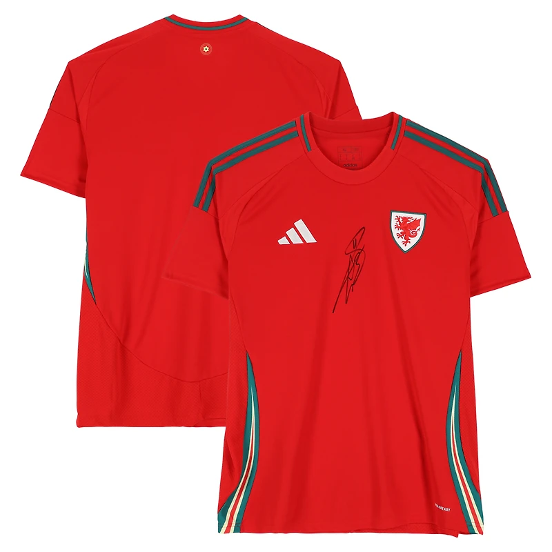 Maillot réplique adidas rouge 2024 autographié par Gareth Bale, équipe nationale du Pays de Galles - Signature sur le devant