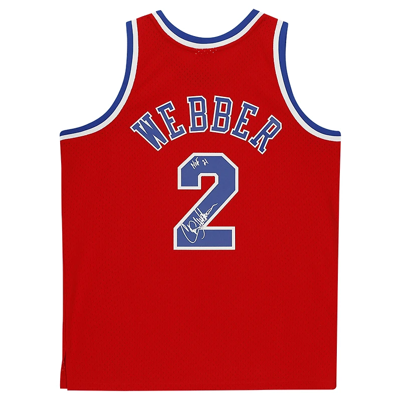 Maillot réplique autographié Mitchell & Ness Hardwood Classics 1994-95 des Washington Bullets par Chris Webber avec inscription « HOF 21 »