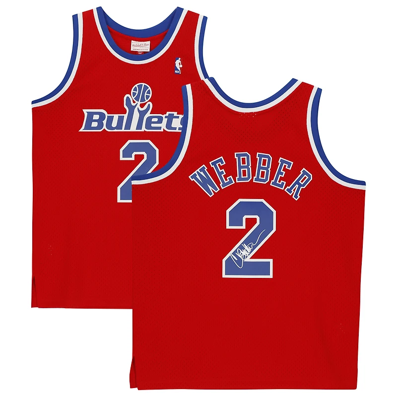 Maillot réplique autographié Mitchell & Ness Hardwood Classics 1994-95 des Red Washington Bullets de Chris Webber