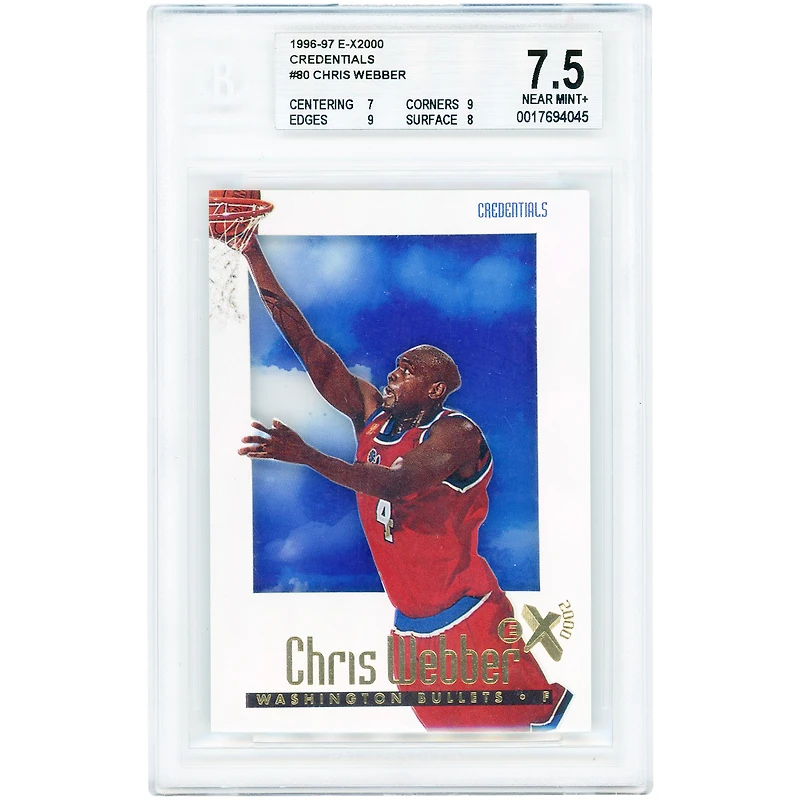 Chris Webber Washington Bullets 1996-97 Skybox E-X2000 Credentials #80 #179/499 BGS Authenticated 7.5 Card - 7,9,9,8 Subgrades