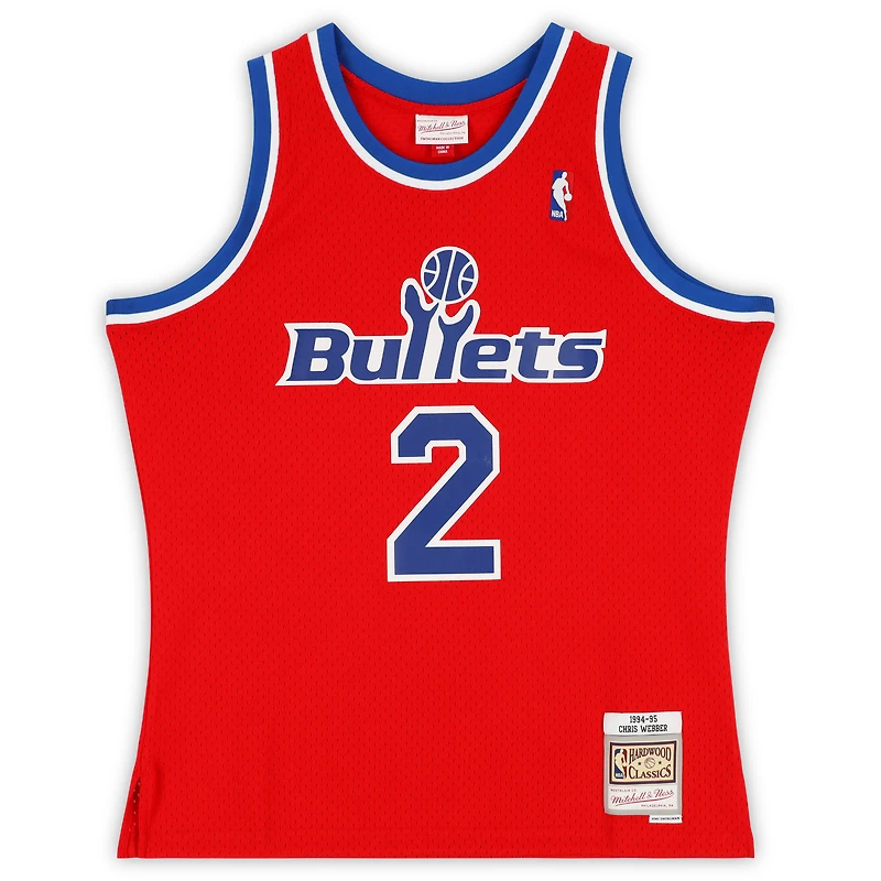 Chris Webber Washington Bullets Autographed Red Mitchell & Ness 1994-95 Swingman Jersey