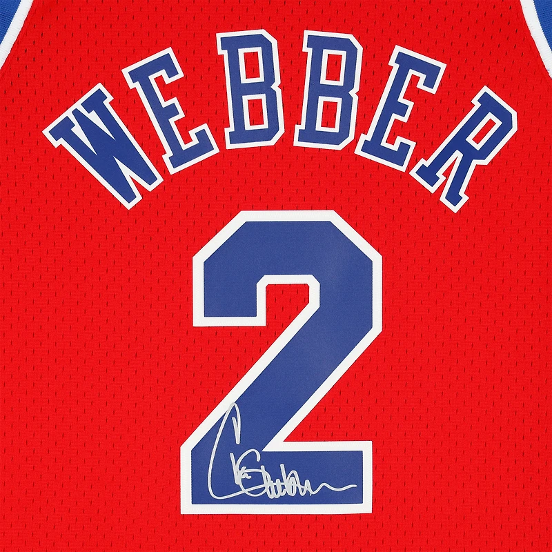 Maillot Swingman rouge autographié par Chris Webber des Washington Bullets, Mitchell & Ness, 1994-95