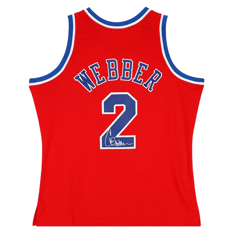Maillot Swingman rouge autographié par Chris Webber des Washington Bullets, Mitchell & Ness, 1994-95