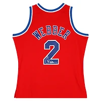 Maillot Swingman rouge autographié par Chris Webber des Washington Bullets, Mitchell & Ness, 1994-95
