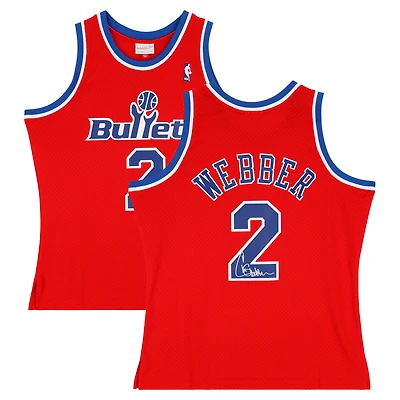 Maillot Swingman rouge autographié par Chris Webber des Washington Bullets, Mitchell & Ness, 1994-95