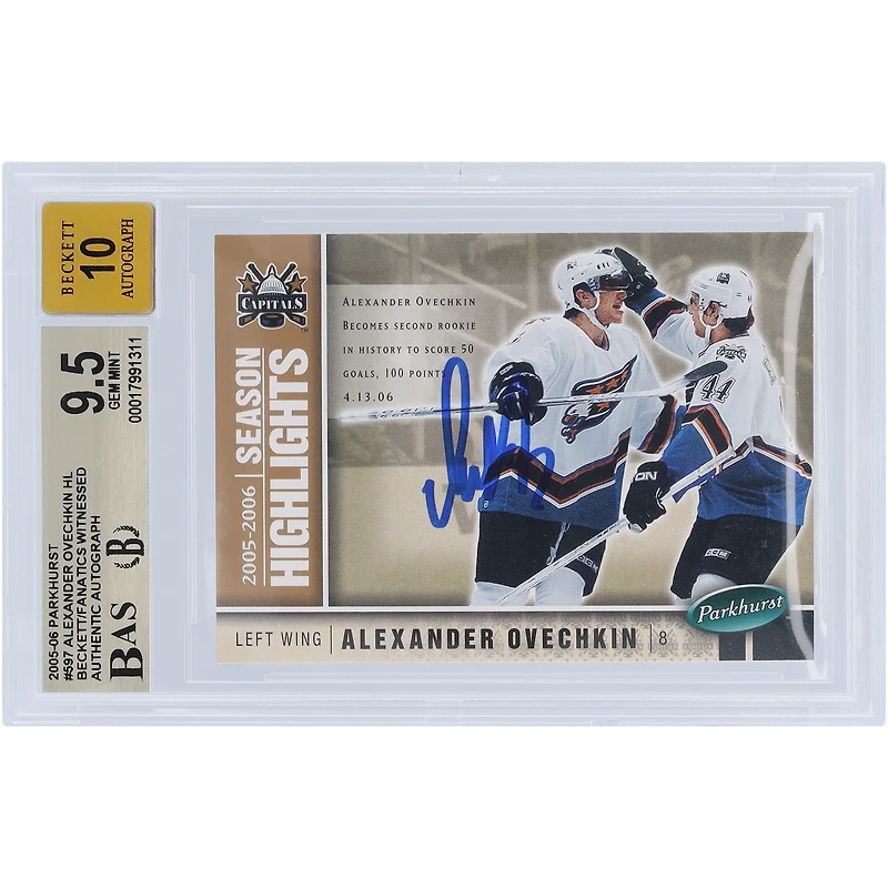 V106832 Casquettes Alexander Ovechkin Washington Capitals Autographiée 2005-06 Upper Deck Parkhurst Faits saillants de la saison #597 Beckett Fanatics Witnessed Authentifié 9.5/10 Carte recrue Alexander Ovechkin AUT UPD CARTES À COLLECTIONNER 45831 AUTTRC CA01HK4998 #24