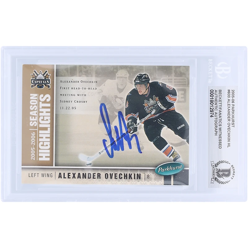 V106832 Casquettes Alexander Ovechkin Washington Capitals Autographiée 2005-06 Upper Deck Parkhurst Faits saillants de la saison #600 Beckett Fanatics Witnessed Carte recrue authentifiée Alexander Ovechkin AUT UPD CARTES À COLLECTIONNER 45831 AUTTRC CA01HK5001 #26