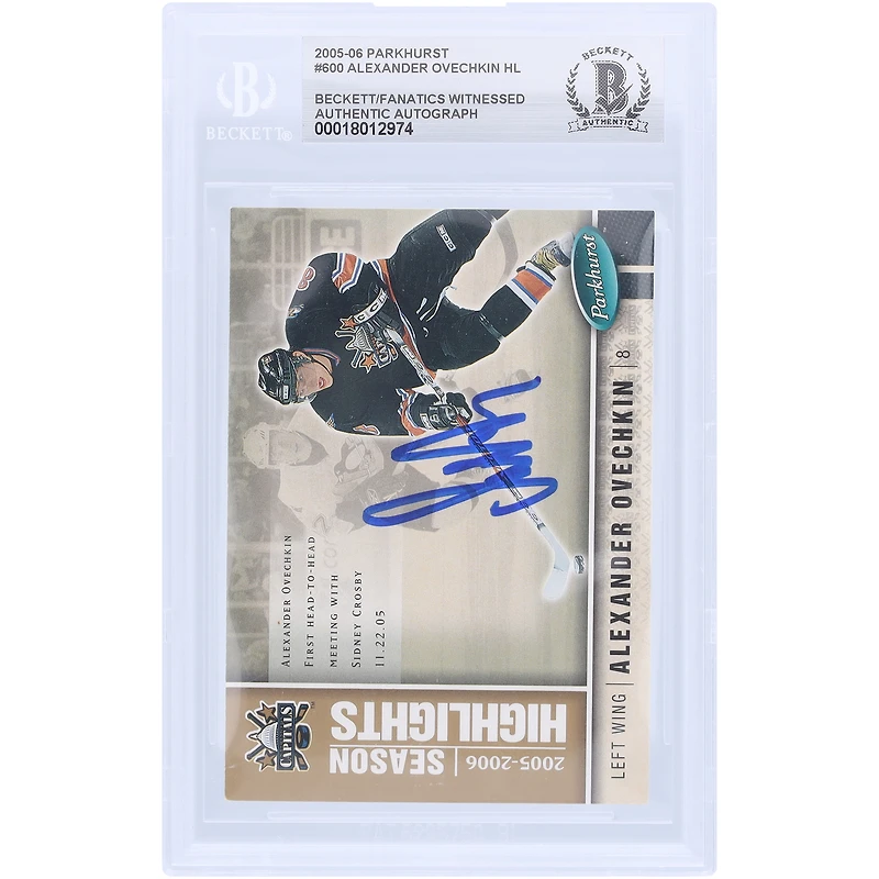 V106832 Casquettes Alexander Ovechkin Washington Capitals Autographiée 2005-06 Upper Deck Parkhurst Faits saillants de la saison #600 Beckett Fanatics Witnessed Carte recrue authentifiée Alexander Ovechkin AUT UPD CARTES À COLLECTIONNER 45831 AUTTRC CA01HK5001 #26