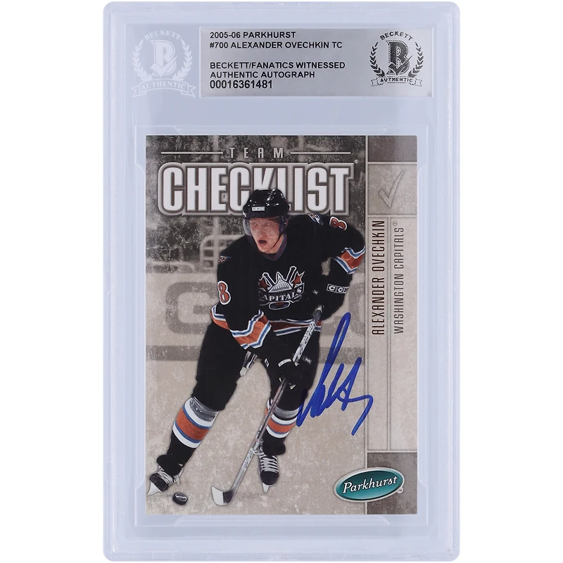 Carte de recrue authentifiée autographiée par Alexander Ovechkin des Capitals de Washington 2005-06 Upper Deck Parkhurst Team Checklist #700 Beckett Fanatics Witnessed