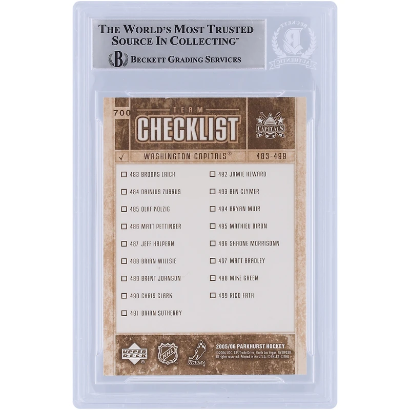 Carte de recrue authentifiée autographiée par Alexander Ovechkin des Capitals de Washington 2005-06 Upper Deck Parkhurst Team Checklist #700 Beckett Fanatics Witnessed