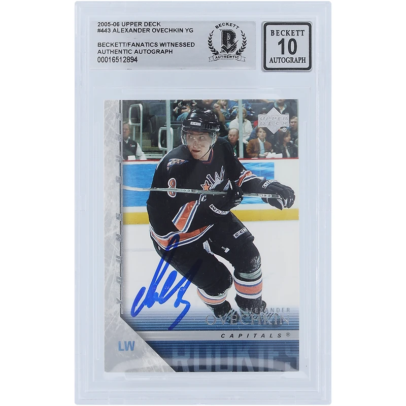 Carte de recrue autographiée 2005-06 Upper Deck Series 2 Young Guns #443 Beckett Fanatics Witnessed Authenticated 10 Rookie Card d'Alexander Ovechkin des Capitals de Washington