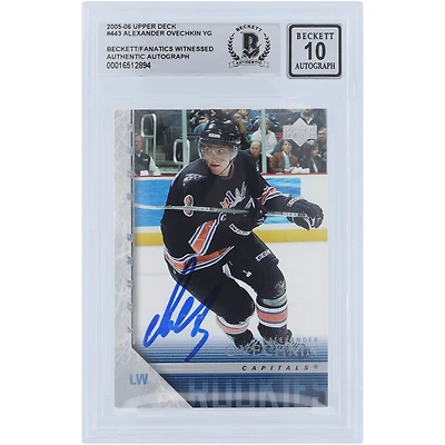 Carte de recrue autographiée 2005-06 Upper Deck Series 2 Young Guns #443 Beckett Fanatics Witnessed Authenticated 10 Rookie Card d'Alexander Ovechkin des Capitals de Washington