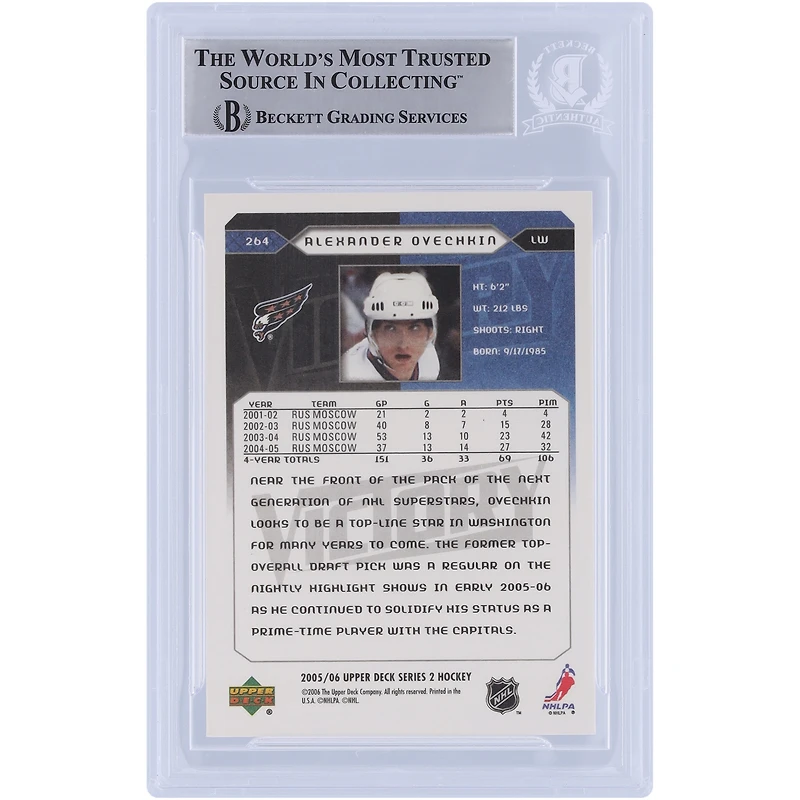 Carte de recrue authentifiée autographiée par Alexander Ovechkin des Capitals de Washington 2005-06 Upper Deck Victory #264 Beckett Fanatics