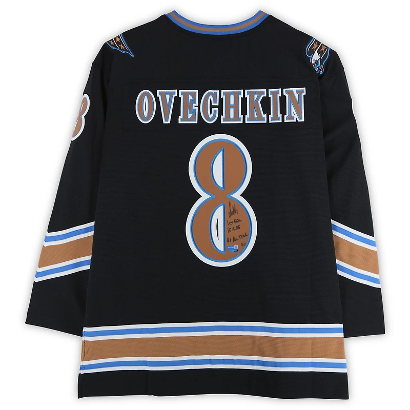Maillot réplique noir autographié Mitchell & Ness 2005 des Capitals de Washington par Alexander Ovechkin avec inscriptions multiples - Édition limitée à 10 exemplaires