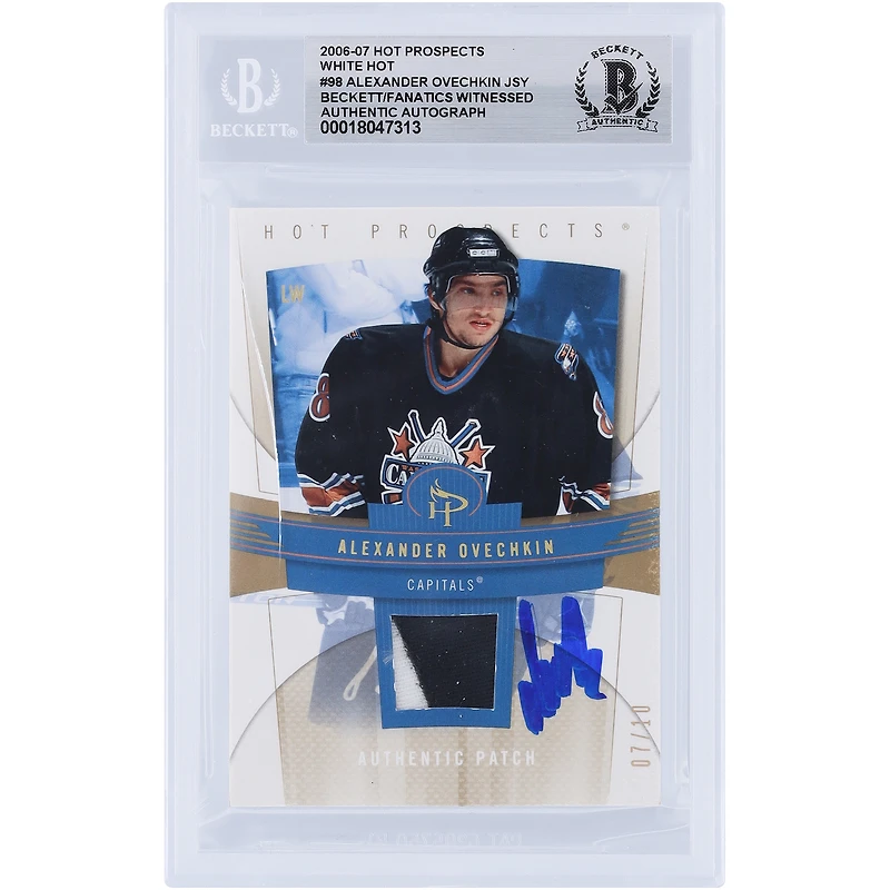 V106832 Casquettes Alexander Ovechkin Washington Capitals Autographié 2006-07 Fleer Hot Prospects Blanc Chaud 2 Couleurs Maillot Relique #98 #7/10 Beckett Fanatics Témoin Authentifié Carte Alexander Ovechkin AUT FEE TRADING CARDS 45831 AUTTRC CA01HK5010 #7