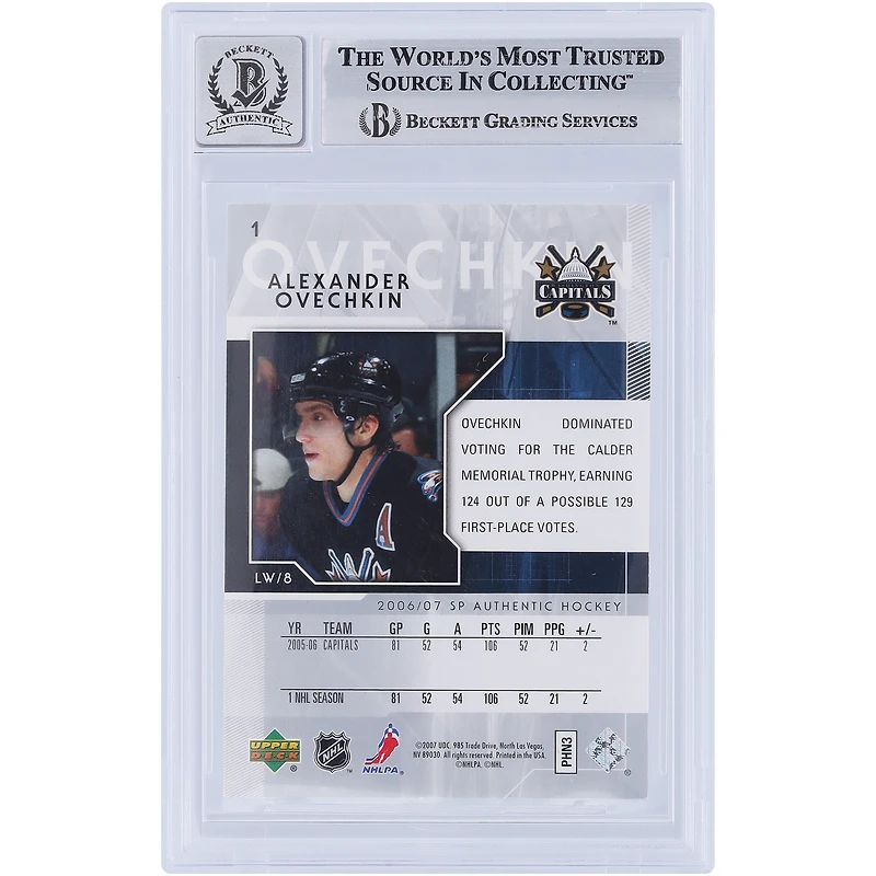 V106832 Casquettes Alexander Ovechkin Washington Capitals Autographiée 2006-07 Upper Deck SP Authentique #1 Beckett Fanatics Witnessed Authentifié 9/10 Carte Alexander Ovechkin AUT UPD CARTES À COLLECTIONNER 45831 AUTTRC CA01HK5125 #119