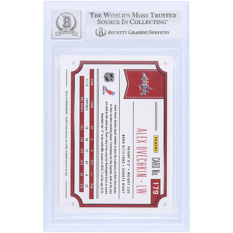 V106832 Casquettes Alexander Ovechkin Washington Capitals Autographiée 2012-13 Panini Limited Capitaines Limitée #179 #/199 Beckett Fanatics Témoin Authentifié 9/10 Carte Alexander Ovechkin AUT PAA TRADING CARDS 45831 AUTTRC CA01HK5023 #68