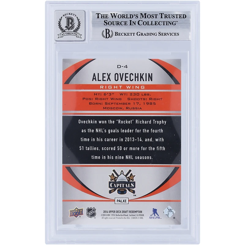 V106832 Casquettes Alexander Ovechkin Washington Capitals Autographiée 2014-15 Upper Deck NHL Draft Redemption #D-4 Beckett Fanatics Witnessed Authenticated 10 Card Alexander Ovechkin AUT UPD TRADING CARDS 45831 AUTTRC CA01HK5033 #43