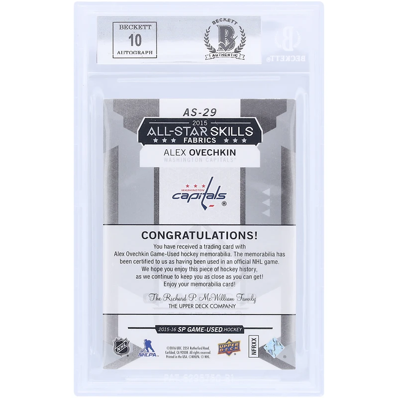 V106832 Casquettes Alexander Ovechkin Washington Capitals Autographiée 2015-16 Upper Deck SP Games Used All Star Skills Fabrics Relic #AS-29 Beckett Fanatics Witnessed Authenticated 9/10 Card Alexander Ovechkin AUT UPD TRADING CARDS 45831 AUTTRC CA01HK5035 #45