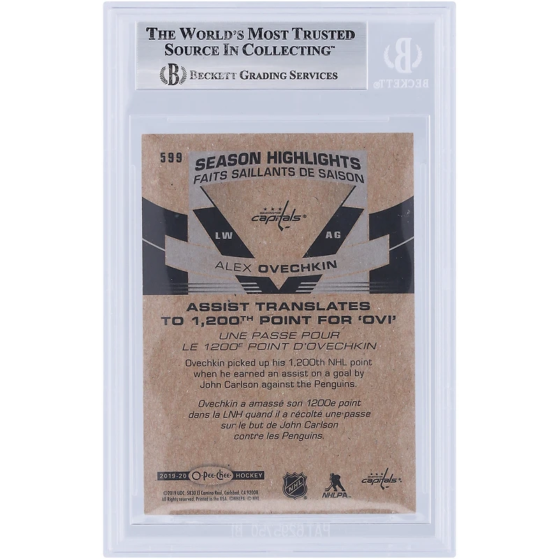 V106832 Casquettes Alexander Ovechkin Washington Capitals Autographié 2019-20 O-Pee-Chee Faits saillants de la saison #599 Beckett Fanatics Witnessed Authenticated Card Alexander Ovechkin AUT OPC TRADING CARDS 45831 AUTTRC CA01HK5043 #2