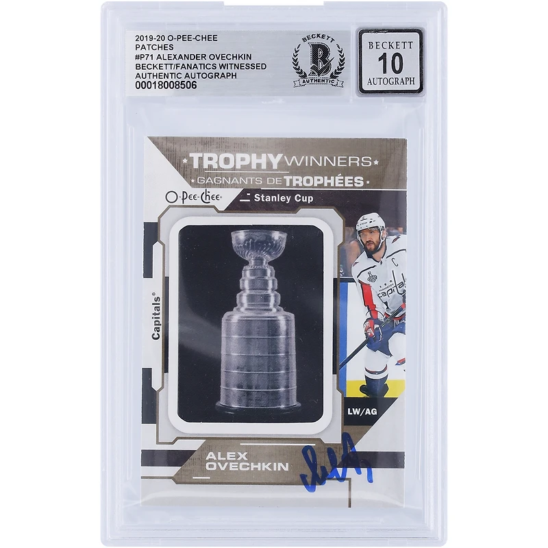 Alexander Ovechkin Washington Capitals Autographié 2019-20 O-Pee-Chee Trophy Winners Patch Relic #P-71 Beckett Fanatics Witnessed Authenticated 10 Card