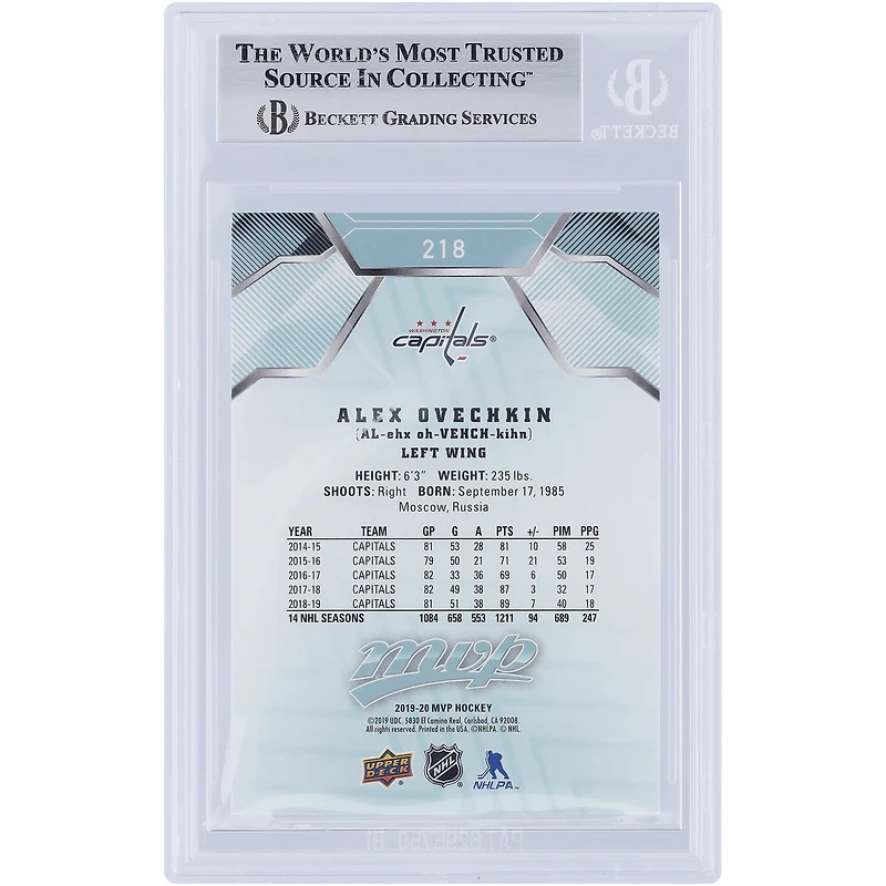 V106832 Casquettes Alexander Ovechkin Washington Capitals Autographié 2019-20 Upper Deck MVP #218 Beckett Fanatics Witnessed Authenticated Card Alexander Ovechkin AUT UPD TRADING CARDS 45831 AUTTRC CA01HK5122 #117