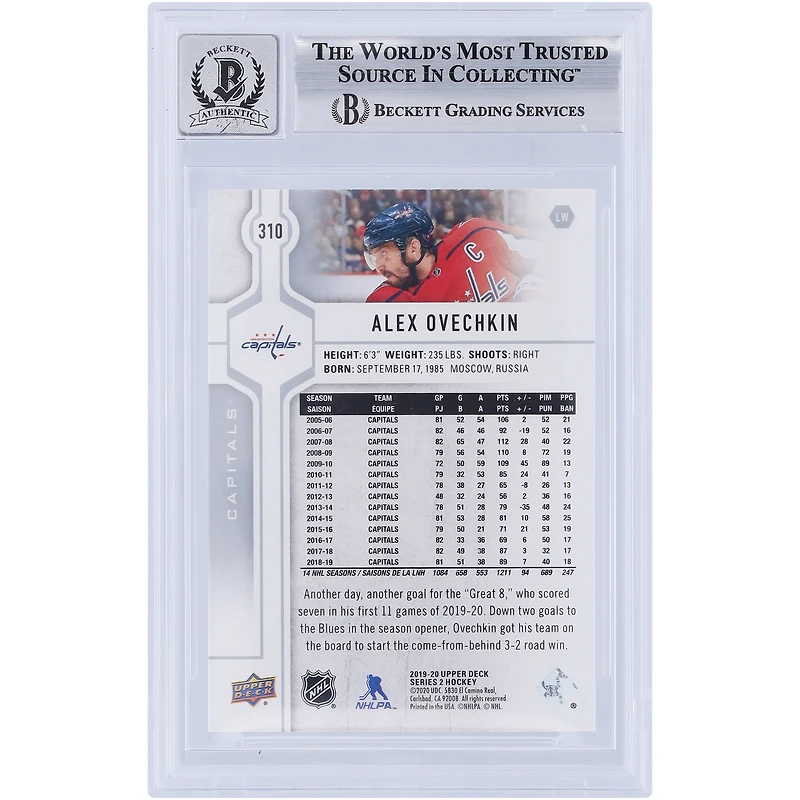 V106832 Casquettes Alexander Ovechkin Washington Capitals Autographiées 2019-20 Upper Deck #310 Beckett Fanatics Witnessed Authenticated 10 Card Alexander Ovechkin AUT UPD TRADING CARDS 45831 AUTTRC CA01HK5120 #115