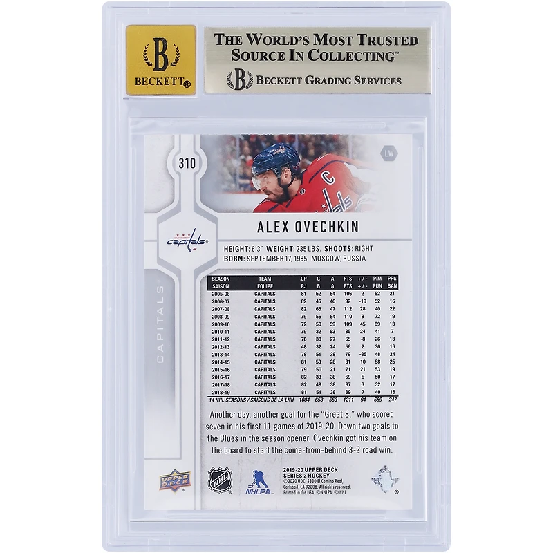 Alexander Ovechkin Washington Capitals Autographed 2019-20 Upper Deck #310 Beckett Fanatics Witnessed Authenticated /10 Card