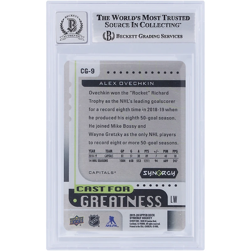 Alexander Ovechkin Washington Capitals Autographié 2019-20 Upper Deck Synergy Cast For Greatness #CG-9 Beckett Fanatics Witnessed Authenticated 9/10 Card