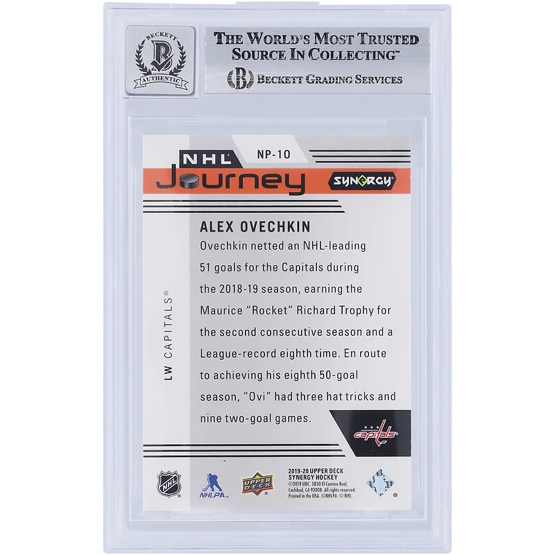 Alexander Ovechkin Washington Capitals Autographié 2019-20 Upper Deck Synergy NHL Journey '18-19 Saison #NP-10 #/799 Beckett Fanatics Witnessed Authenticated /10 Card