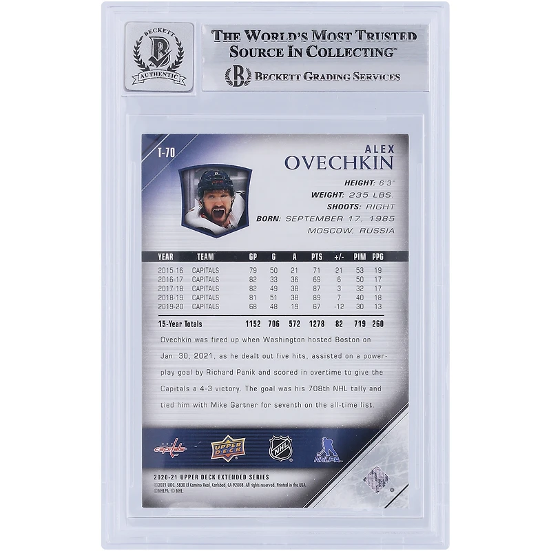 Alexander Ovechkin Washington Capitals Autographed 2020-21 Upper Deck Extended Series '05-06 Upper Deck Tribute #T-70 Beckett Fanatics Witnessed Authenticated / Card