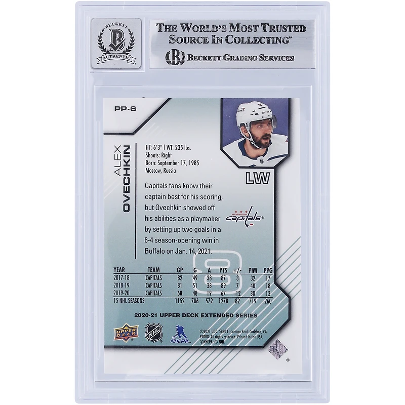 Alexander Ovechkin Washington Capitals Autographed 2020-21 Upper Deck Extended Series #PP-6 #/1000 Beckett Fanatics Witnessed Authenticated 9/10 Card