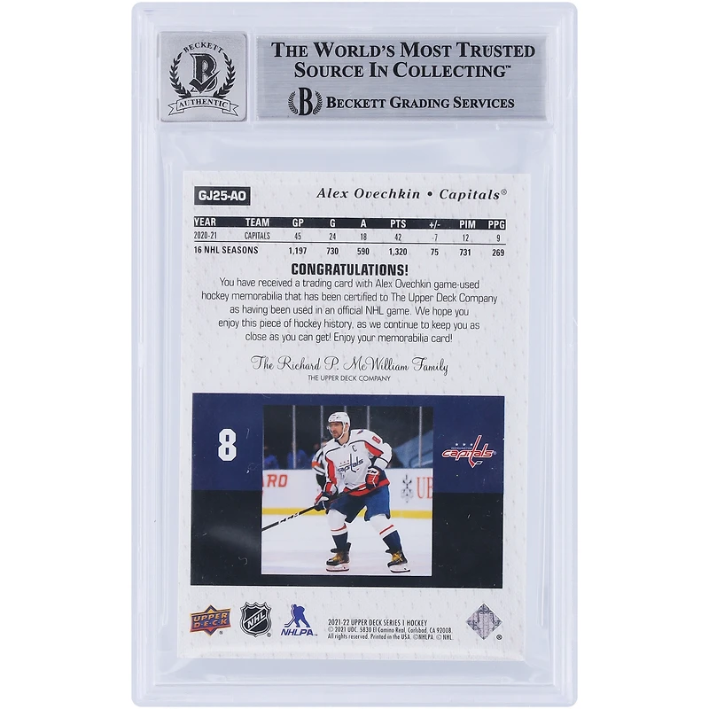 V106832 Casquettes Alexander Ovechkin Washington Capitals Autographiées 2021-22 Upper Deck Série 1 3 Couleur GU Relic #GJ25-AO #4/15 Beckett Fanatics Witnessed Authenticated 10 Card Alexander Ovechkin AUT UPD TRADING CARDS 45831 AUTTRC CA01HK5099 #97