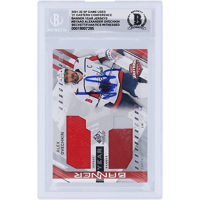 Alexander Ovechkin Washington Capitals Autographié 2021-22 Upper Deck SP Games Utilisé '21 Bannière de la Conférence Est Année Maillot Rouge Reliques de Bannière Rouge/Grise #BYA-AO Beckett Fanatics Témoin Authentifié 10 Carte
