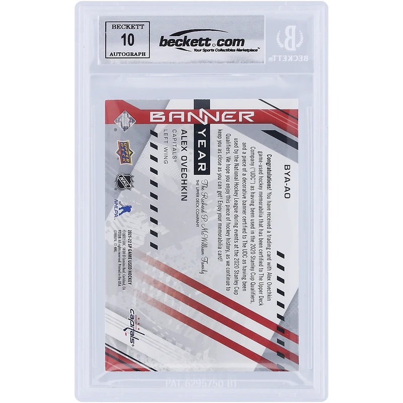 Alexander Ovechkin Washington Capitals Autographié 2021-22 Upper Deck SP Games Utilisé '21 Bannière de la Conférence Est Année Maillot Rouge Bannière Blanche Reliques #BYA-AO Beckett Fanatics Témoin Authentifié 10 Carte