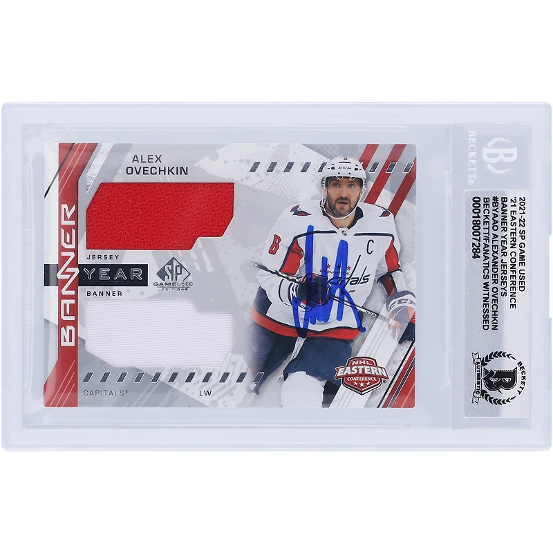 Alexander Ovechkin Washington Capitals Autographed 2021-22 Upper Deck SP Games Used '21 Eastern Conference Banner Year Red Jersey White Banner Relics #BYA-AO Beckett Fanatics Witnessed Authenticated 10 Card
