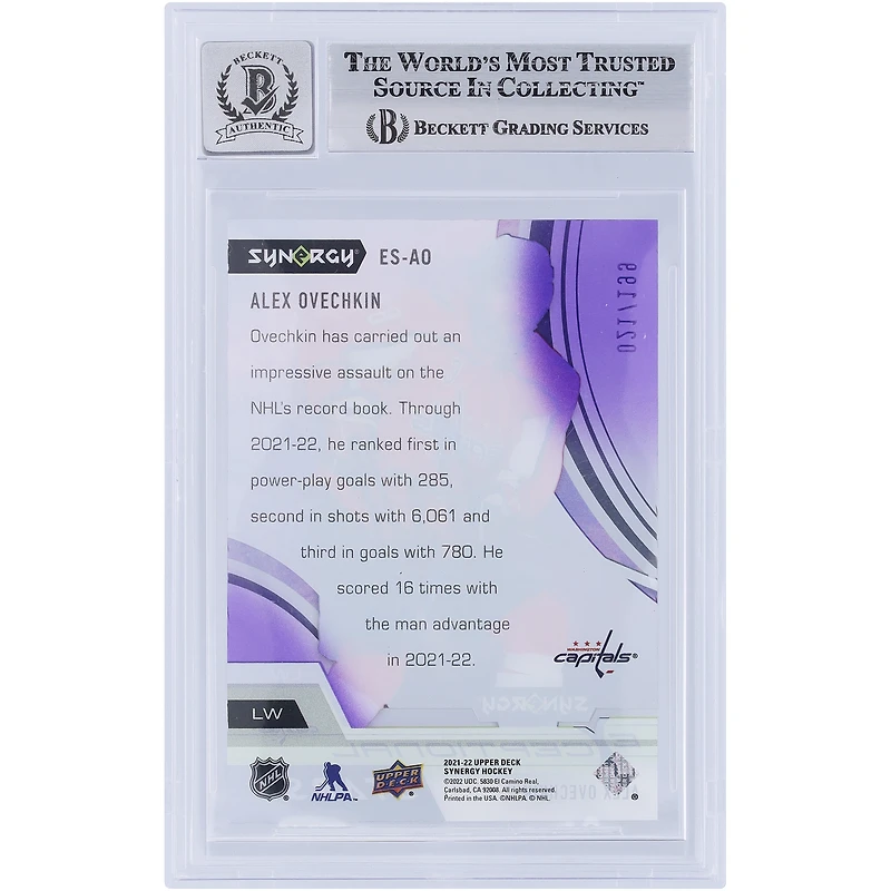 Alexander Ovechkin Washington Capitals Autographed 2021-22 Upper Deck Synergy Purple Exceptional Stars #ES-AO #/199 Beckett Fanatics Witnessed Authenticated 9/10 Card