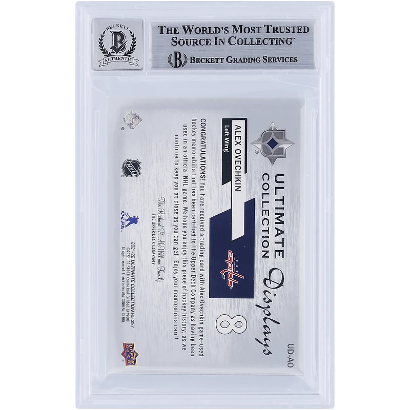 Alexander Ovechkin Washington Capitals Autographié 2021-22 Upper Deck Ultimate Collection Ultimate Display GU Relic #UD-AO Beckett Fanatics Witnessed Authenticated 10 Card